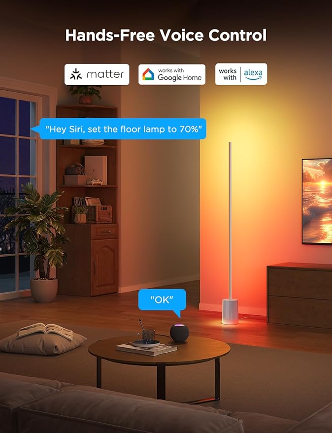 Govee Floor Lamp 2 with Matter, RGBIC, Warm Cool White LED, Alexa Compatible, 1725lm, Music Sync, Scene Modes, Smart Floor Lamp for Living Room, Bedroom, Silver(1 Pack)