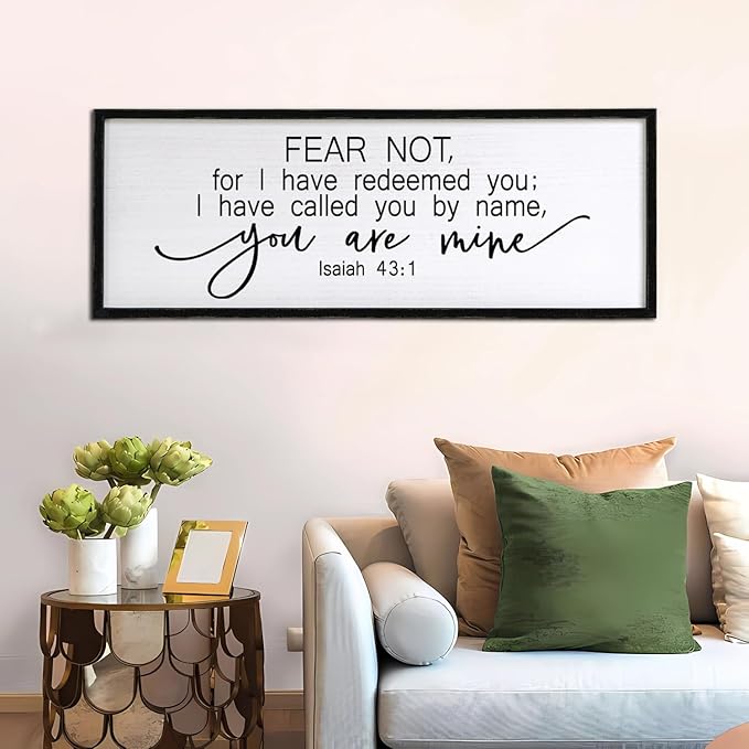 Fear Not for I Have Redeemed You Sign Framed Wall Art, 40''×15'' Rustic Religious Christian Isaiah 43:1 Bible Verse Sign, Horizontal Holy Inspirational Catholic Scripture Decor