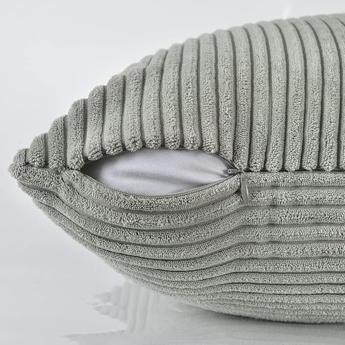 Fancy Homi 2 Packs Grey Long Lumbar Decorative Throw Pillow Covers 16x24 Inch for Couch Bed Sofa, Rustic Farmhouse Boho Home Decor, Soft Striped Corduroy Rectangle Accent Cushion Case 40x60 cm