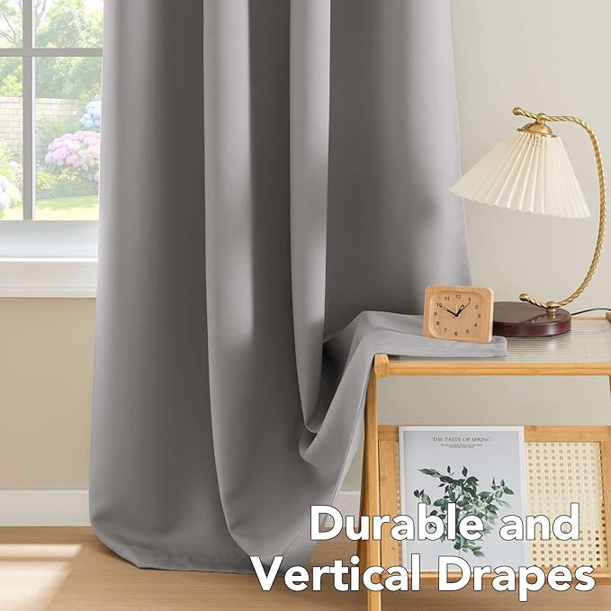 H.VERSAILTEX Kitchen Curtains Blackout Grey Curtains for Bedroom/Living Room Light Reducing Window Drapes for Kids Room, 52" Wide x 63" Long Each Panel,Grommet Top (Set of 2 Panels)