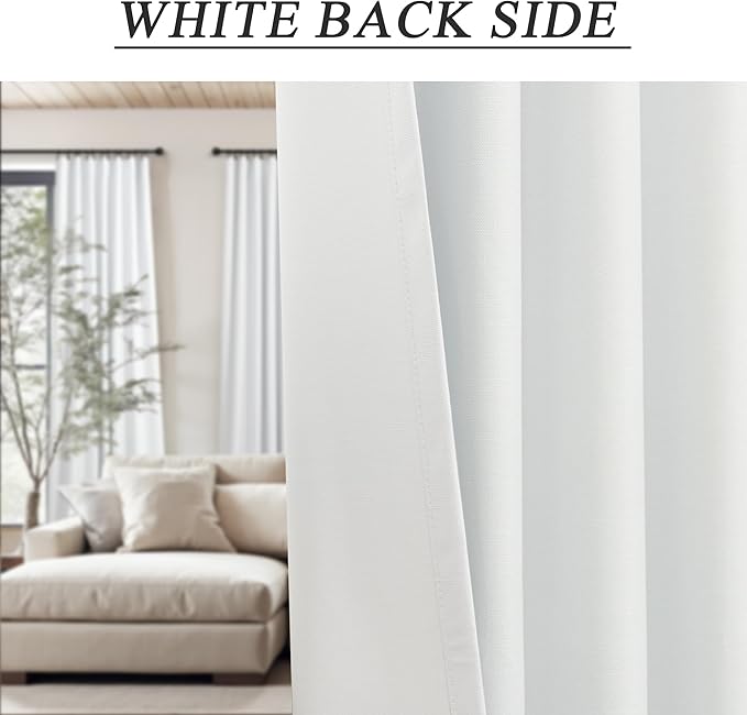 Extra Long Blackout White Curtains for 10 Foot High Living Room Darkening Large Window Pocket Back Tab Linen Drapes 120 Inches Long 2 Panels Set Noise Cancelling Thermal Light Blocking Luxury Stunning