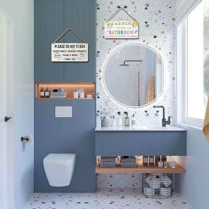 Do Not Flush Sign for Bathroom Toilet Signs Please Do Not Flush Paper Towels, Sanitary Products, Tissues & Wipes Vintage Bathroom Wooden Signs for Home Decor Funny Toilet Restroom Sign 12x6 Inch