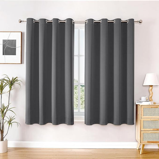 ChrisDowa Blackout Curtains 63 inches Long for Bedroom - 2 Panels Set Grommet Thermal Insulated Room Darkening Curtains for Living Room (Grey, 52 x 63 Inch)