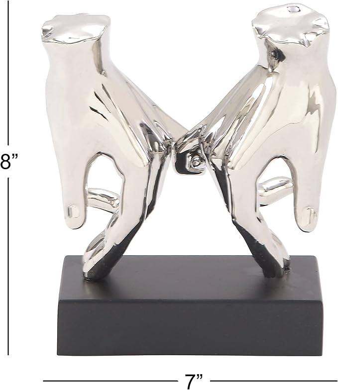 Deco 79 Polystone Hands Decorative Sculpture Home Decor Statue, Accent Figurine 7" x 4" x 8", Silver