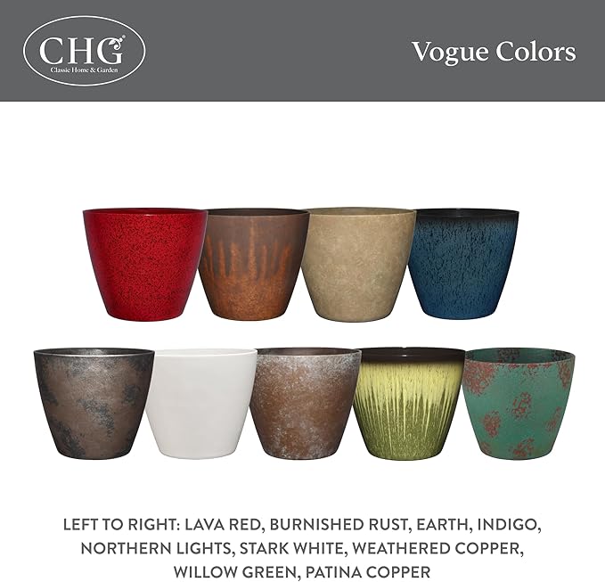 Classic Home and Garden Vogue Planter Pots w/Pottery Quality Finish - Modern Indoor & Outdoor Flower Pots - UV-Resistant Porch Planters - Decorative Pot for Flowers & Herbs (8” Patina Copper)