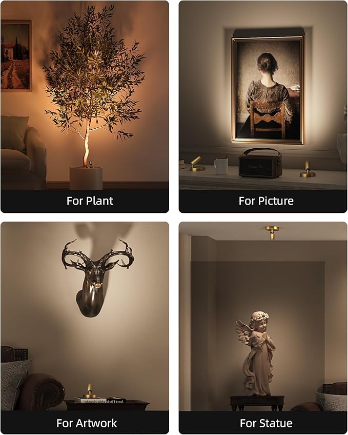 EZVALO LED Spotlight Indoor, 5500mAh Rechargeable Battery Uplighting Indoor, Wireless Mini Art Accent Spot Lights with Remote, for Plants Display Painting Dartboard Artwork Portrait Closet(2Pack-Gold)