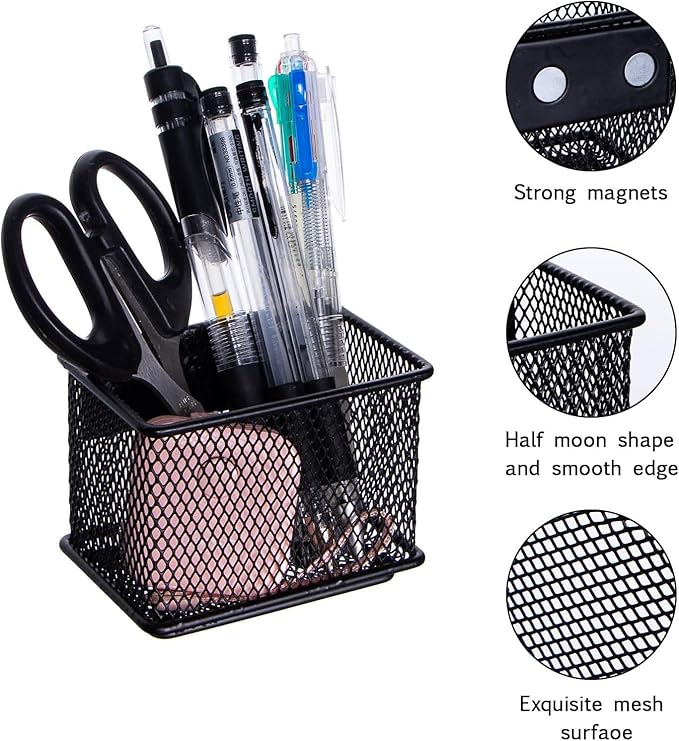 dedoot 6 Pack Magnetic Pen Holder, 3.45x2.3x2.6inch Magnetic Basket Locker Organizer Metal Mesh Pencil Memo Holder for Whiteboard, Fridge, Desk, Offices