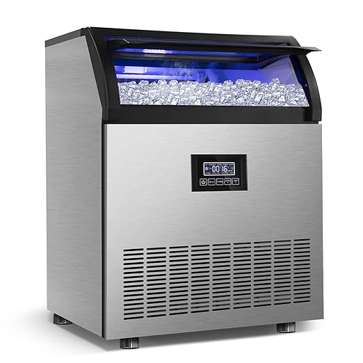 Commercial Ice Maker Machine 360LBS/24H with 77LBS Large Ice Storage Bin, 126Pcs Clear Ice Cubes in 11Mins, Stainless Steel Under Counter Industrial Ice Machine for Bar, Restaurant Business