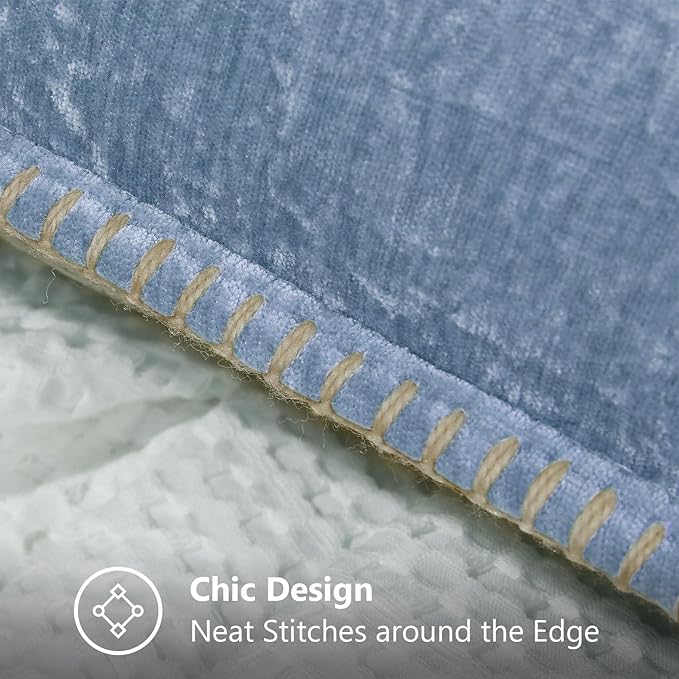 decorUhome Chenille Soft Throw Pillow Covers 22x22 Set of 2, Farmhouse Velvet Neutral Decorative Euro Pillow Covers with Stitched Edge for Couch Sofa Bed Home Decor, Blue