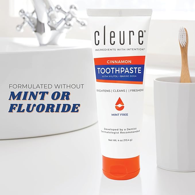 Cleure Cinnamon No Fluoride Toothpaste - SLS Free, Mint Free - with Xylitol for Fresh Breath & Helps Whiten - for Kids & Adults - Cinnamon Flavored (4oz Tube, Pack of 2)
