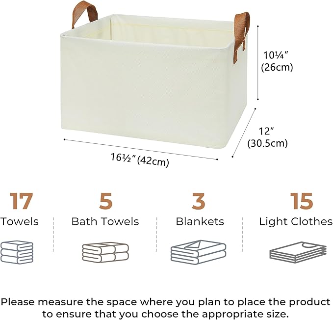 GRANNY SAYS Closet Storage Baskets, Collapsible Fabric Storage Bins with Metal Frame, Clothes Organizer Bins, Extra Large Baskets for Shelves, Ivory, 4-Pack