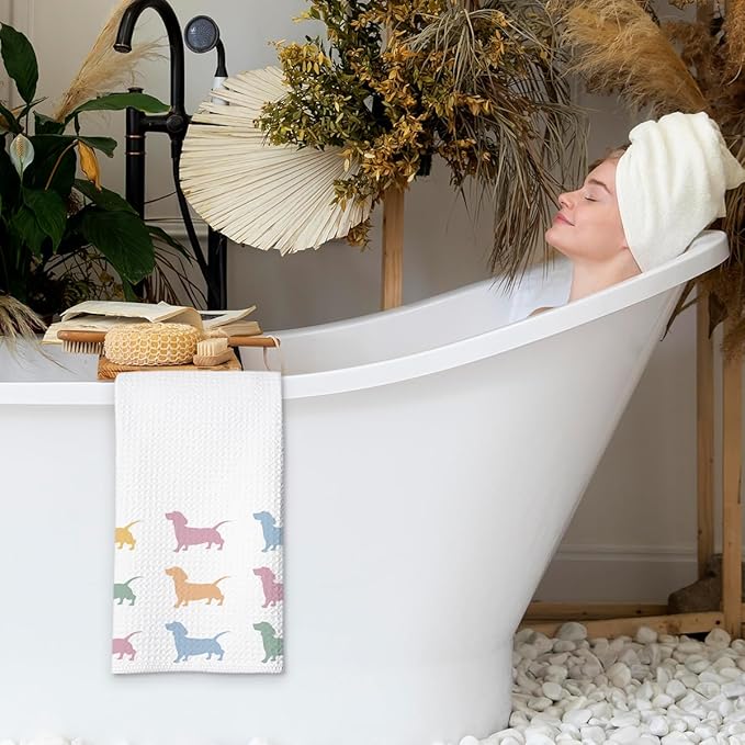 Dachshund Kitchen Towel, Waffle Weave Microfiber Wiener Dog Hand Towel, for Women, Dachshund Decor Accent for Bathroom or Kitchen