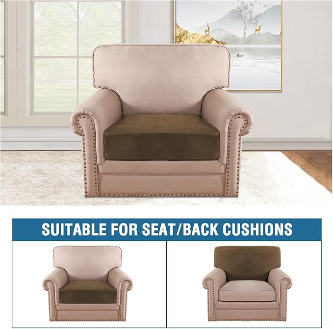 H.VERSAILTEX Velvet Stretch Couch Cushion Cover Plush Cushion Slipcover for Chair Cushion Furniture Protector Seat Cushion Sofa Cover (1 Piece Armchair Cushion Covers, Bronze Brown)