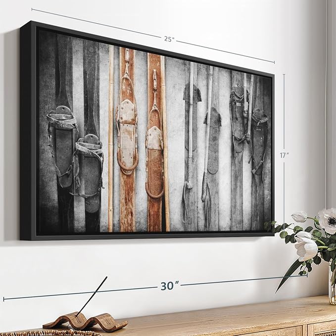 ElephantStock Ski Collection Wall Art - Horizontal Framed Canvas - 1-Piece Bathroom Wall Decor - Photography sports Canvas Print - Brown and Black Decor for Wall - 25" X 17"