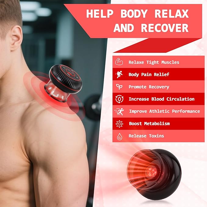 Cupping Kit for Massage Therapy - 4 in 1 Electric Cupping Therapy Set, 12 Levels of Suction Strength and Red Light Therapy for Targeted Pain Relief, Portable Electric Smart Cupping Device, Black