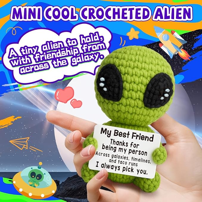 Christmas Unique Long Distance Friendship Gifts Cute Crochet Alien Plush Handmade My Person Fun Figures for Childhood Friends Besties Birthday