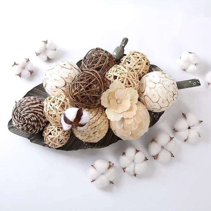 Decorative Balls Assorted Spherical Rattan Twigs Wicker Balls Cotton for Bowl and Vase Filler Balls Spheres Orbs Filler Centerpiece Home Decor