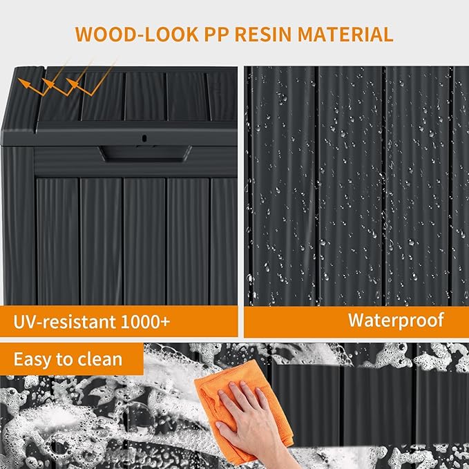 DRATO Deck Boxes, 28 Gallon Outdoor Storage Box for Patio Cushion, Sports Equipment, Garden Tools, Waterproof and UV Resistant, Lockable Black