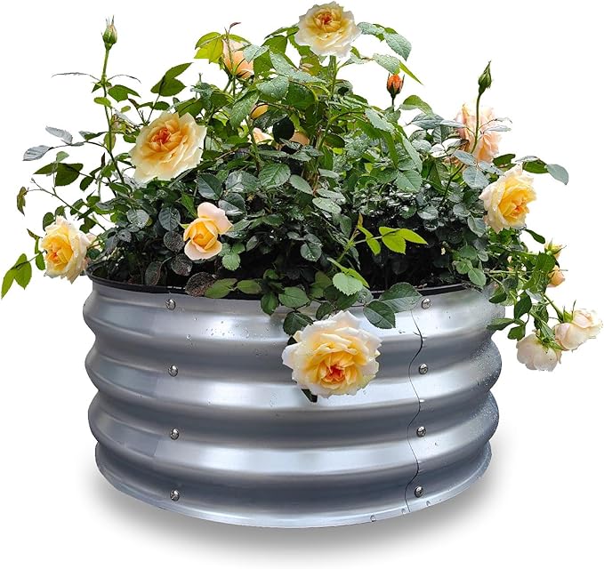 GARDMAX 2x2x1FT Galvanized Round Raised Garden Bed Kit, Metal Planter Boxes Outdoor with Easy Assembly, Large Garden Bed for Vegetables, Fruits, Flower, Herbs Silver