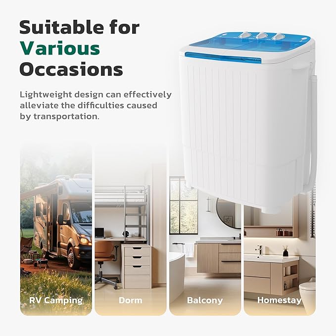 Greenvelly Portable Washing Machine, 16 Lbs Compact Mini Washer and Dryer Combo, Semi-automatic Twin Tub Washer with Drain Pump for Dorms, Apartments, RVs (Blue)