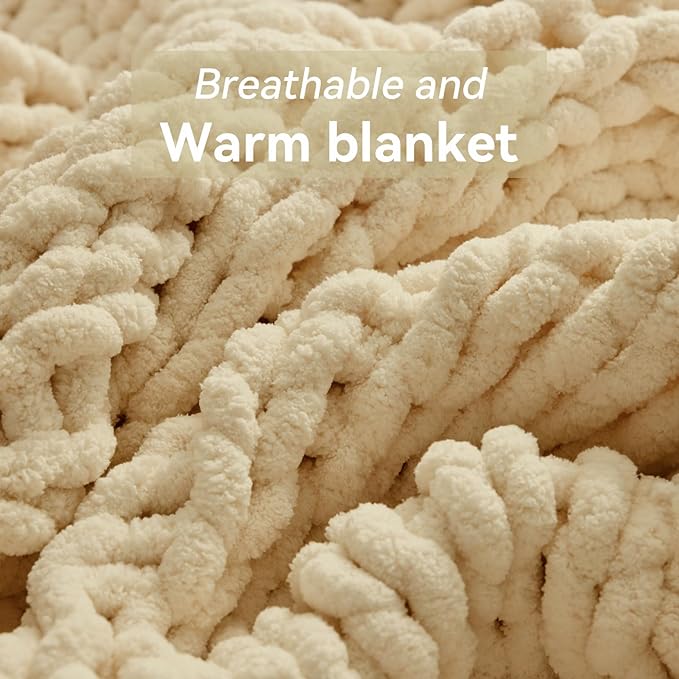 Chunky Knit Throw Blanket, 30''*40'' Knitted Throw Chenille Yarn for Bed Couch, Handmade Oatmeal Crochet Big Thick Blanket, Machine Washable Cute Comfy Blanket for Home Decor