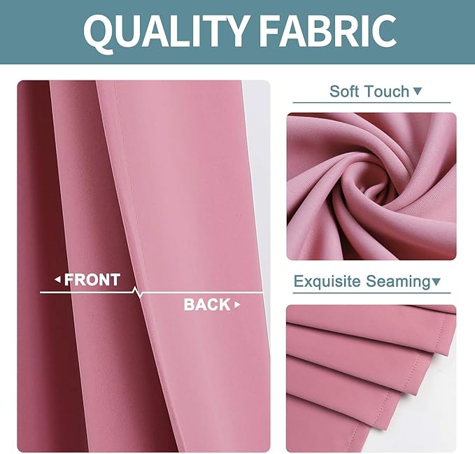 ChrisDowa Room Darkening Curtains 108 Inches Long 2 Panels Set for Living Room, Grommet Thermal Insulated Blackout Curtains for Bedroom (Pink, 52 x 108 Inch)