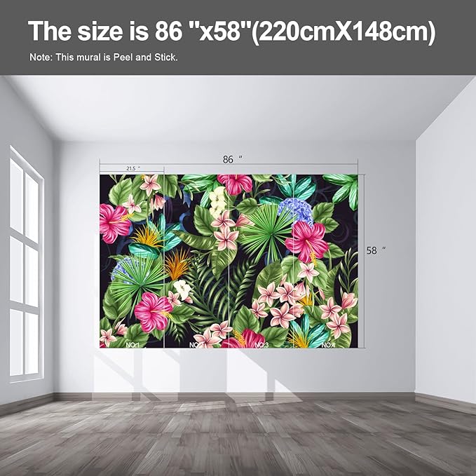 Floral Wall murals Peel and Stick Flowers Wallpaper for Bedroom Living Room - 58"x86"