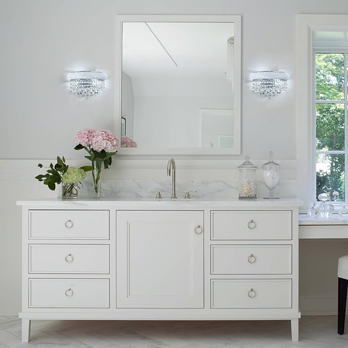 Empire Crystal Wall Sconces, Chrome Wall Light Fixtures, Luxury Wall Lamp for Living Room Bedroom Bathroom Bedside Hallway Stairway