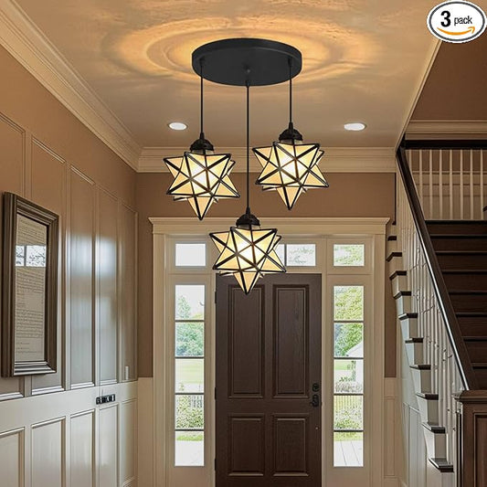 Frosted White Glass Dining Room Chandelier Farmhouse Pendant Lights for Kitchen Island Light Fixture Modern Chandeliers with Warm Light Bulbs Black