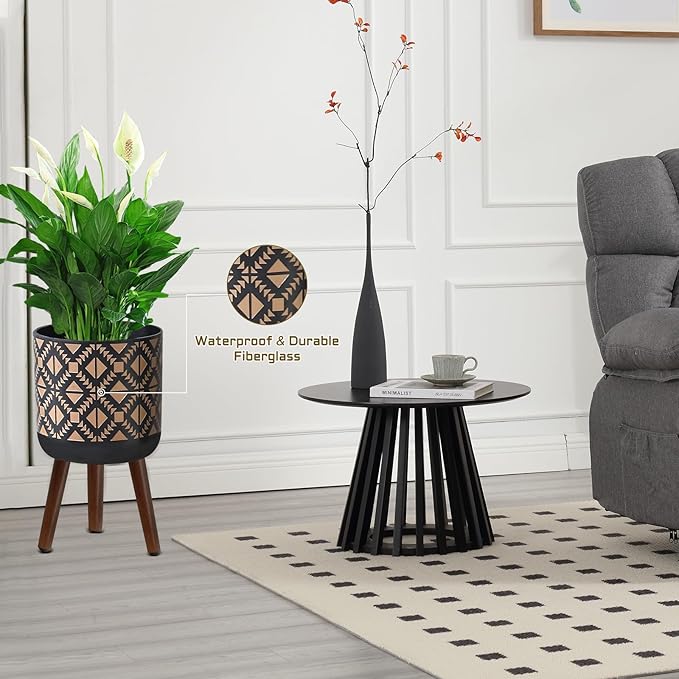 Flower Pot with Legs Tall Flower Pot with Drainage Holes for Indoor and Outdoor Decorative Planting (Black Gold, 10 Inches)