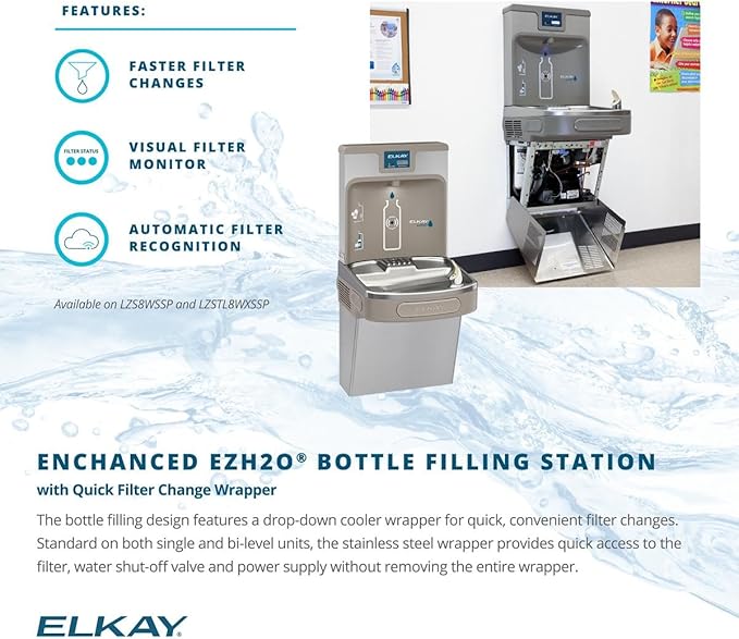 Elkay LZS8WSSP Enhanced Bottle Filler & Single ADA Cooler Refrigerated Stainless High Capacity Lead Drop Down Wrapper