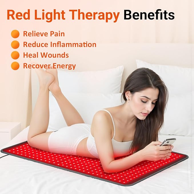 Comfytemp 41.5'' x 26'' Red Light Therapy Mat for Body, Near Infrared Light Therapy Pad with 560 LEDs, 660nm & 850nm Light Blanket for Back Belly Knee Joint Muscle Pain Relief, 96W