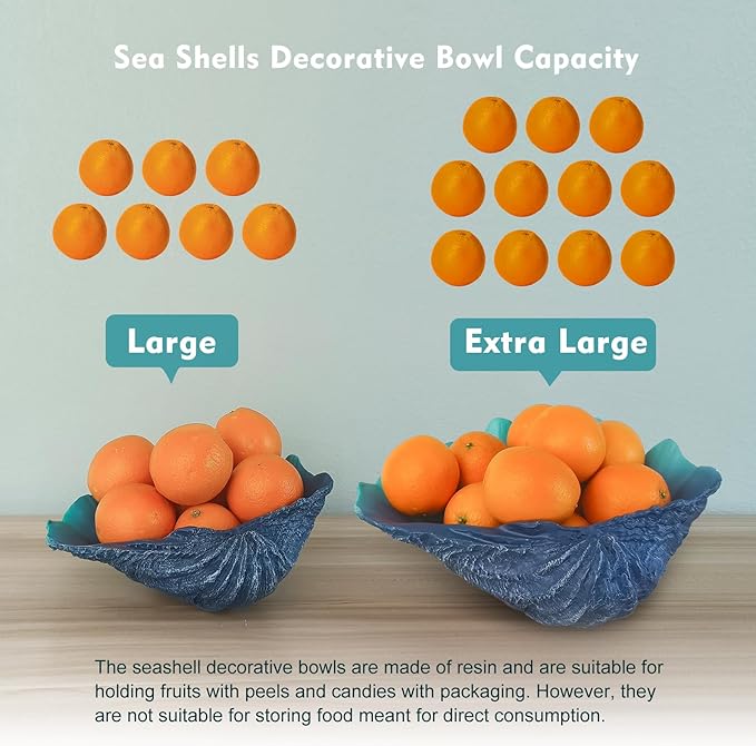 Extra Large Clam Shells Decorative Bowl-Caribbean Blue Sea Shells Decorative Storage Bowls for Coastal Beach theme house table centerpiece decorations & Nautical decor for coffee table-12.4"-1PC