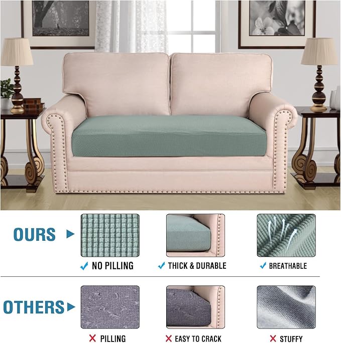 H.VERSAILTEX Super Stretch Individual Seat Cushion Covers Sofa Covers Couch Cushion Covers Slipcover Sets Thick Jacquard Textured Twill Fabric (1 Piece Loveseat Cushion Cover, Sage)