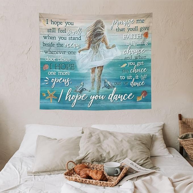 Coastal Beach Tapestry I Hope You Dance Tapestry Wall Hanging for Bedroom Sea Turtle Tapestries Aesthetic Wall Decor for Home Dorm Living Room 50"x60"