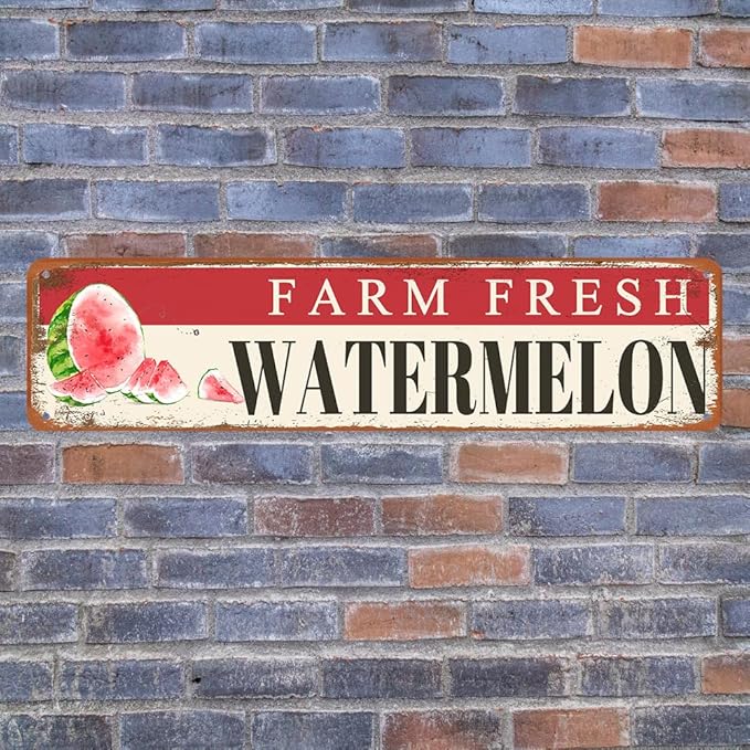 Farm Fresh Watermelon Sign Watermelon Decor Vintage Metal Tin Sign Farmers Market Decor Farm Fresh Watermelon Locally Grown Signs For Home Kitchen Cave Garage Bar Art Plaque Wall Decoration 4x16 Inches