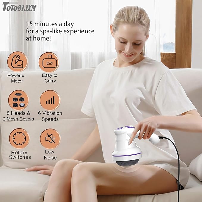 Electric Cellulite Massager – Body Sculpting Machine with 8 Massage Heads, Lymphatic Drainage & Skin Tightening for Belly Stomach Leg, Lipo Roller Massager After Surgery, Adjustable Speed.