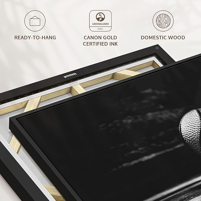 ElephantStock Basketball Wall Art - Horizontal Framed Canvas - 1-Piece Hallway Wall Decor - Photography sports Canvas Print - Black and Gray Decor for Wall - 25" X 17"