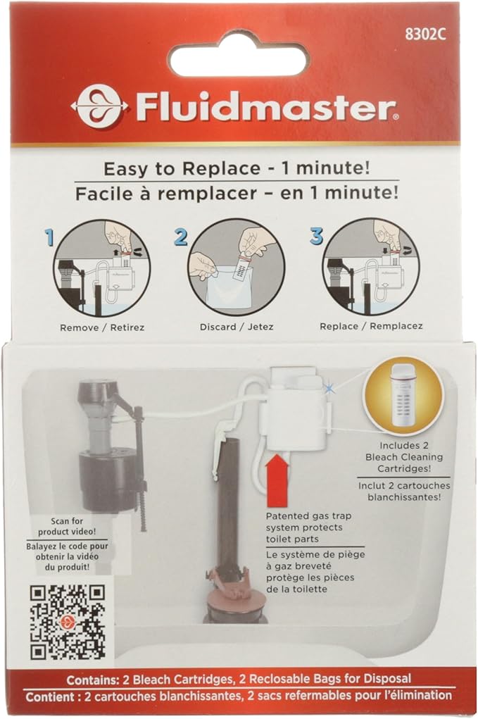 Fluidmaster 8302P8 Flush 'n Sparkle Automatic Toilet Bowl Cleaning System Bleach Replacement Cartridge Refills, 2-Pack