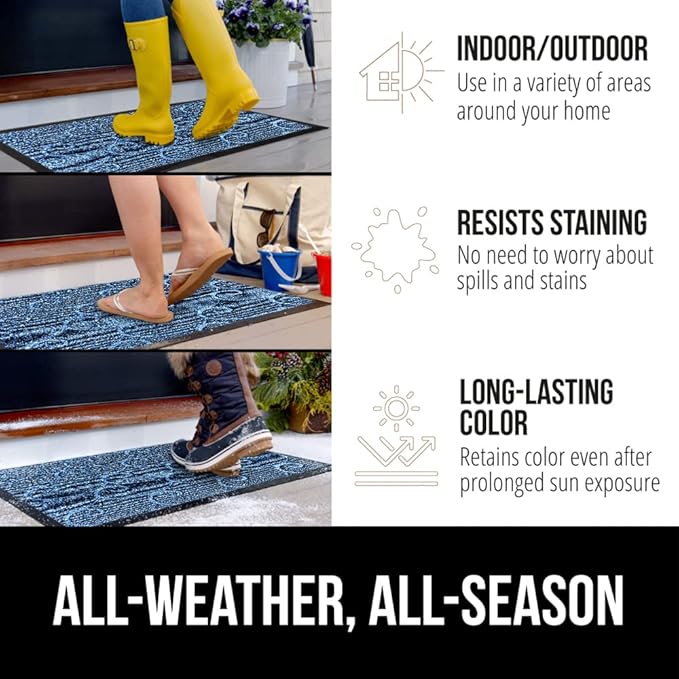 GORILLA GRIP 100% Waterproof All-Season WeatherMax Doormat, 72x24, US Designed Natural Rubber, Stain and Fade Resistant, Low Profile Indoor Outdoor Door Mats, Easy Clean Patio Mat, Ocean Blue Waves