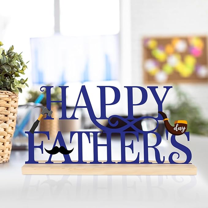 COCHIE Metal Happy Father's Day Sign, Fathers Day Decorations for Home, Shelf, Mantel, Indoor, Table Top Party Decoration, Fathers Day Gift for Dad from Daughter Son (Father's Day)