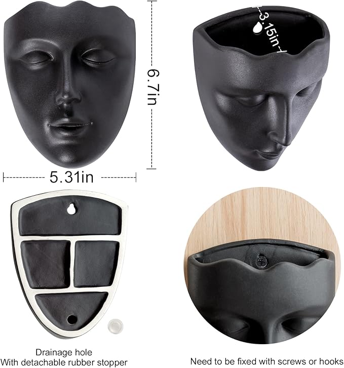 GDYOOSHOW 6.7" Tall Hanging Planter Wall Flower Pot for Garden Balcony Indoor or Outdoor (Black Resin)