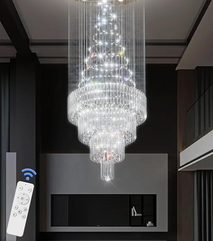 Flashing God D32''X H110'' High Ceiling Chandelier Crystal Raindrop Chandeliers Staircase Large Chandelier Villa Entrance Foyer Ceiling Light High Ceiling Pendant Light Fixture