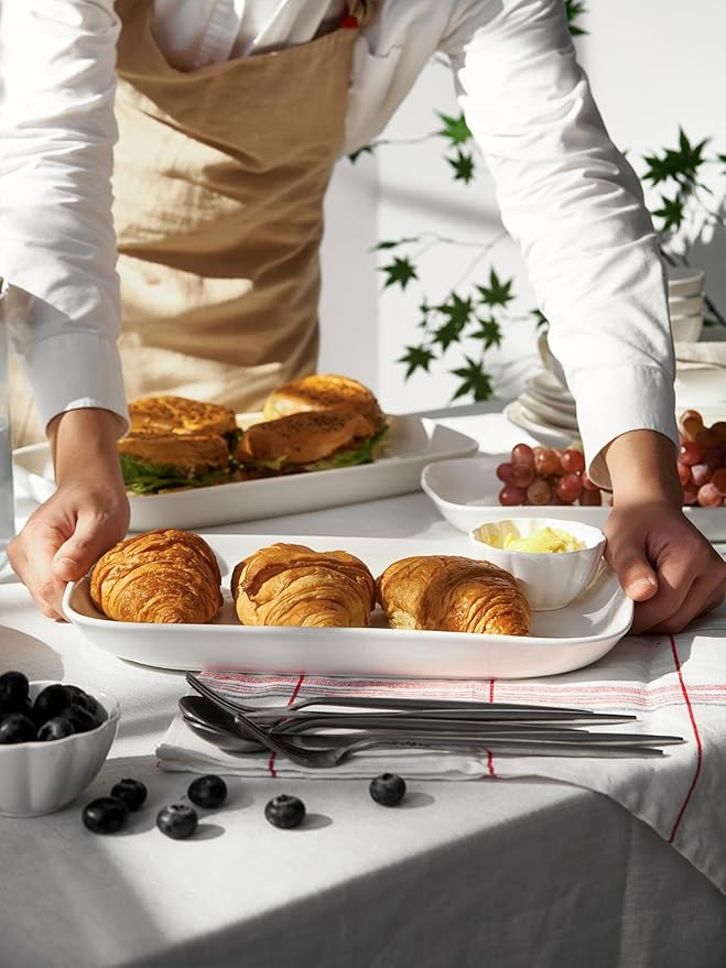 DOWAN Serving Platters and Trays for Wedding Decor, 16"/14"/12" Serving Dishes for Entertaining, White Porcelain Plates Set of 3