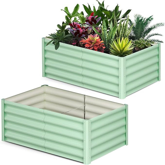Galvanized Raised Garden Bed Outdoor, 2 Pcs 6x3x1.5FT Outdoor Large Planter Raised Beds Open Base with Safety Edge and Glove for Vegetables Flowers Ground Planter, Green