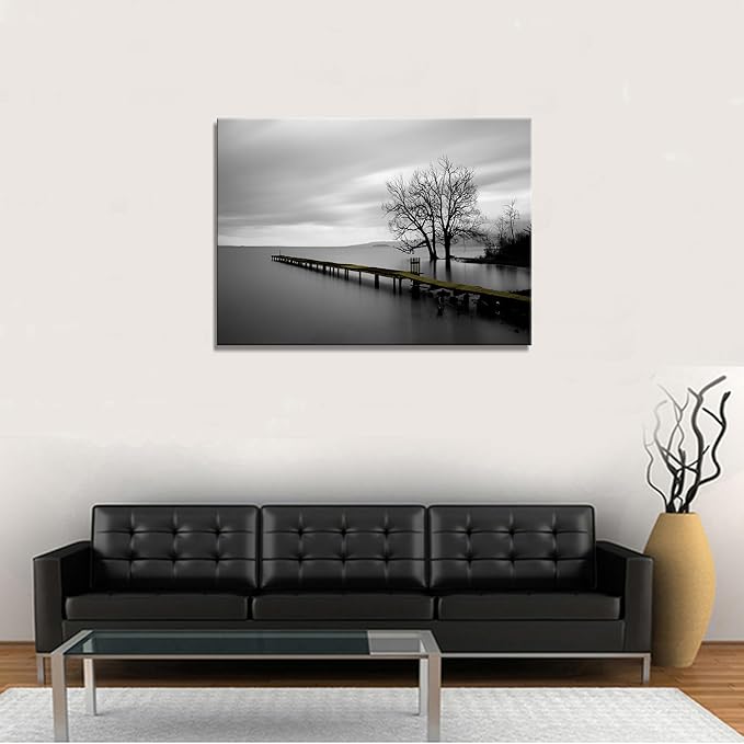 DZL Art S74981 Canvas Prints Modern Minimalist Black and White Lake Trees Landscape Wall Art Painting for Living Room Bedroom Decor Office Wall Decor Home Decoration
