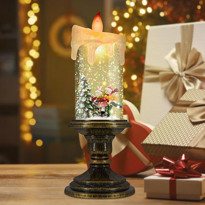 Christmas Flameless Candles, Flickering LED Candles with Timer, Snow Globe Candle Lights for Christmas Decorations