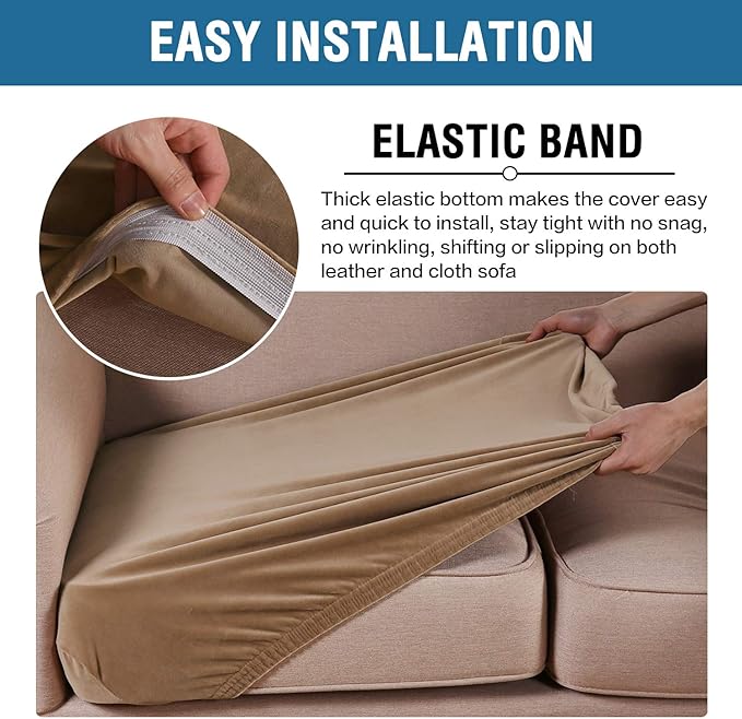 H.VERSAILTEX Velvet Stretch Couch Cushion Cover Plush Cushion Slipcover for Chair Cushion Furniture Protector Seat Cushion Sofa Cover (1 Piece Armchair Cushion Covers, Camel)