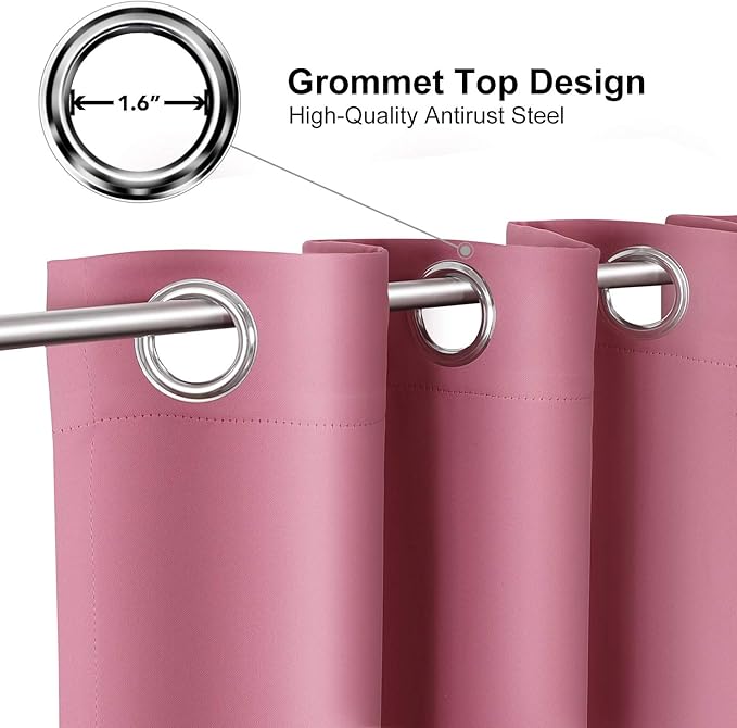 ChrisDowa Grommet Room Darkening Curtains for Bedroom and Living Room - 2 Panels Set Thermal Insulated Blackout Curtains (Pink, 52W x 45L)