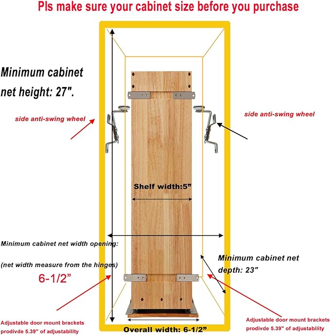 DINDON Pull Out Spice Rack Organizer for Cabinet, (5" W x 21.9" D x 25.2" H) Multi-Use Wood Pull Out Cabinet Organizer Slide Out Shelf Cabinet Storage for Kitchen, Pantry Organization